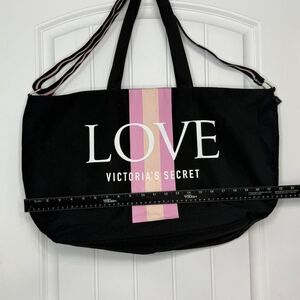 Victoria's Secret “Love” black pink canvas tote beach travel vaca leisure